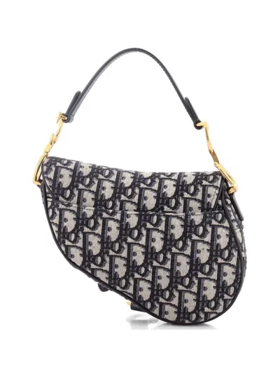 Pre-owned Dior Saddle Handbag Oblique Canvas Mini Shoulder Bag In Blue