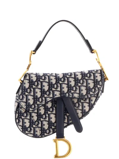 Pre-owned Dior Saddle Handbag Oblique Canvas Mini Shoulder Bag In Blue