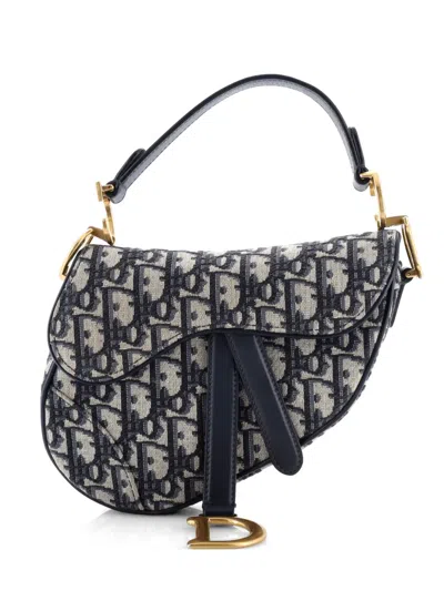 Pre-owned Dior Saddle Handbag Oblique Canvas Mini Shoulder Bag In Blue