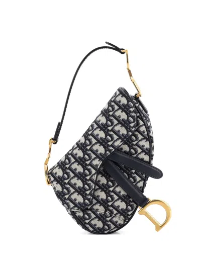 Pre-owned Dior Saddle Handbag Oblique Canvas Mini Shoulder Bag In Blue