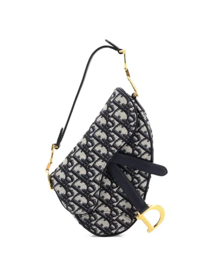 Pre-owned Dior Saddle Handbag Oblique Canvas Mini Shoulder Bag In Blue