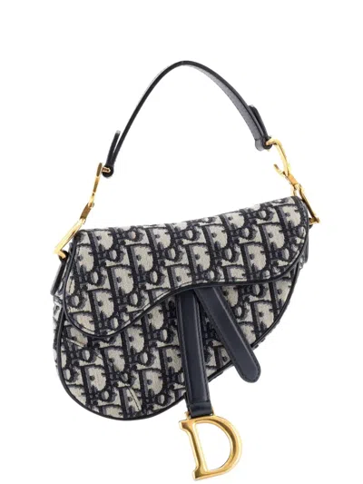 Pre-owned Dior Saddle Handbag Oblique Canvas Mini Shoulder Bag In Blue