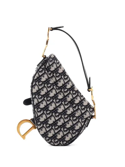 Pre-owned Dior Saddle Handbag Oblique Canvas Mini Shoulder Bag In Blue