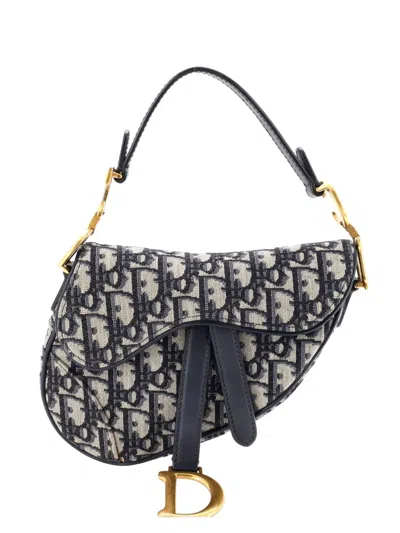 Pre-owned Dior Saddle Handbag Oblique Canvas Mini Shoulder Bag In Blue
