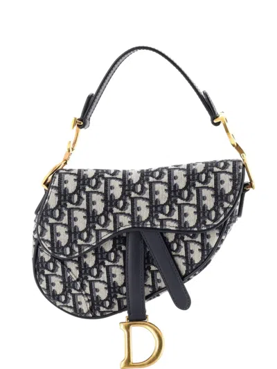 Pre-owned Dior Saddle Handbag Oblique Canvas Mini Shoulder Bag In Blue