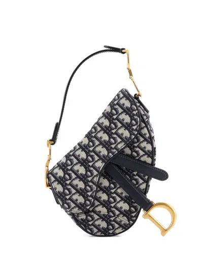 Pre-owned Dior Saddle Handbag Oblique Canvas Mini Shoulder Bag In Blue