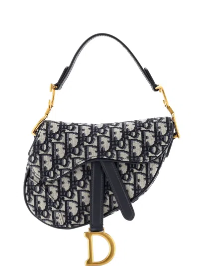 Pre-owned Dior Saddle Handbag Oblique Canvas Mini Shoulder Bag In Blue