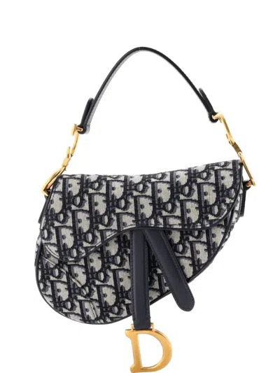 Pre-owned Dior Saddle Handbag Oblique Canvas Mini Shoulder Bag In Blue