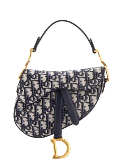 Pre-owned Dior Saddle Handbag Oblique Canvas Mini Shoulder Bag In Blue