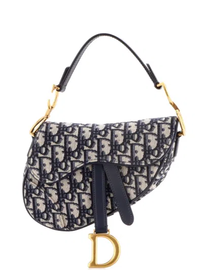 Pre-owned Dior Saddle Handbag Oblique Canvas Mini Shoulder Bag In Blue