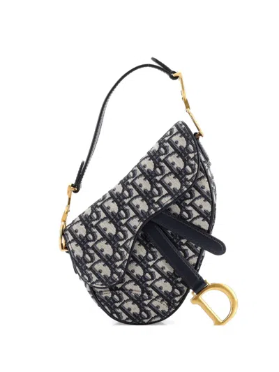 Pre-owned Dior Saddle Handbag Oblique Canvas Mini Shoulder Bag In Blue
