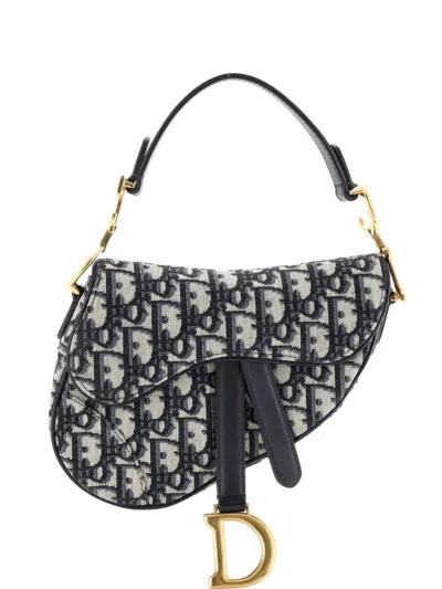 Pre-owned Dior Saddle Handbag Oblique Canvas Mini Shoulder Bag In Blue