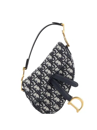 Pre-owned Dior Saddle Handbag Oblique Canvas Mini Shoulder Bag In Blue