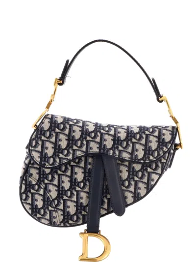 Pre-owned Dior Saddle Handbag Oblique Canvas Mini Shoulder Bag In Blue