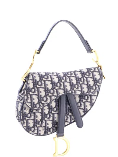 Pre-owned Dior Saddle Handbag Oblique Canvas Mini Shoulder Bag In Blue