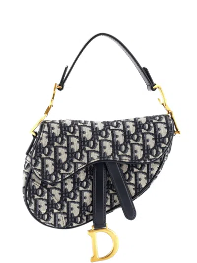 Pre-owned Dior Saddle Handbag Oblique Canvas Mini Shoulder Bag In Blue
