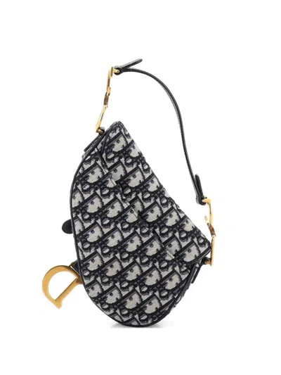 Pre-owned Dior Saddle Handbag Oblique Canvas Mini Shoulder Bag In Blue