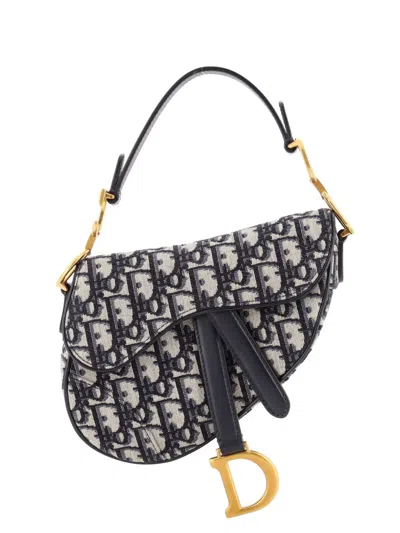 Pre-owned Dior Saddle Handbag Oblique Canvas Mini Shoulder Bag In Blue