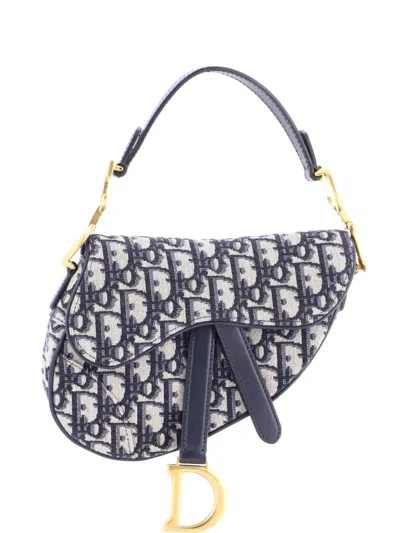 Pre-owned Dior Saddle Handbag Oblique Canvas Mini Shoulder Bag In Blue