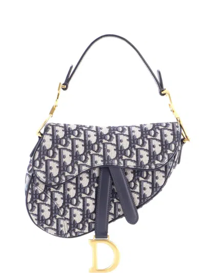 Pre-owned Dior Saddle Handbag Oblique Canvas Mini Shoulder Bag In Blue