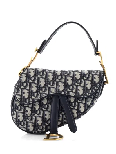 Pre-owned Dior Saddle Handbag Oblique Canvas Mini Shoulder Bag In Blue