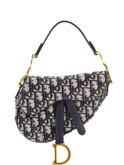 Pre-owned Dior Saddle Handbag Oblique Canvas Mini Shoulder Bag In Blue