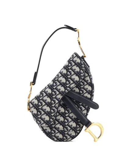 Pre-owned Dior Saddle Handbag Oblique Canvas Mini Shoulder Bag In Blue