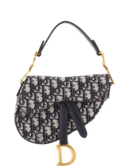 Pre-owned Dior Saddle Handbag Oblique Canvas Mini Shoulder Bag In Blue