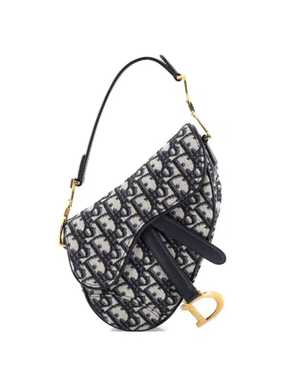 Pre-owned Dior Saddle Handbag Oblique Canvas Mini Shoulder Bag In Blue