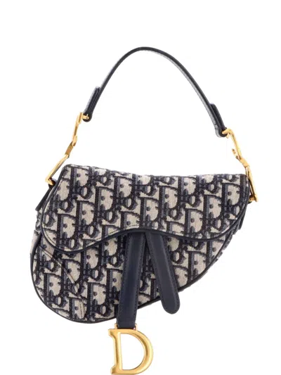 Pre-owned Dior Saddle Handbag Oblique Canvas Mini Shoulder Bag In Blue