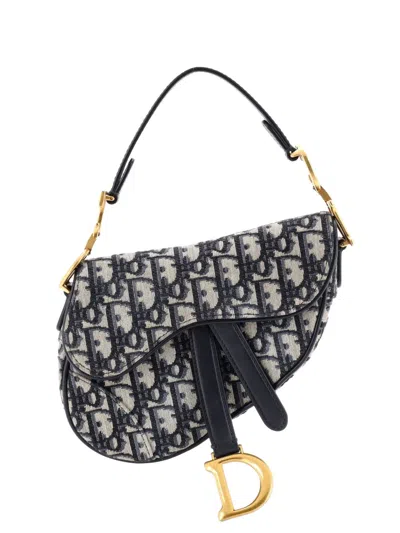 Pre-owned Dior Saddle Handbag Oblique Canvas Mini Shoulder Bag In Blue