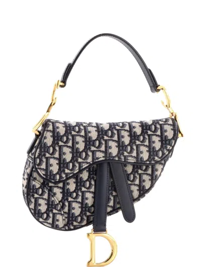 Pre-owned Dior Saddle Handbag Oblique Canvas Mini Shoulder Bag In Blue