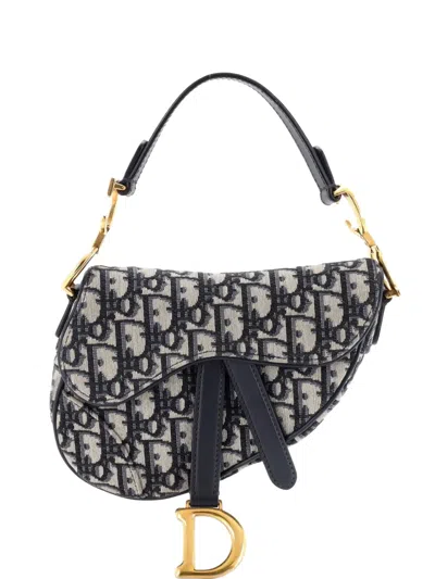 Pre-owned Dior Saddle Handbag Oblique Canvas Mini Shoulder Bag In Blue