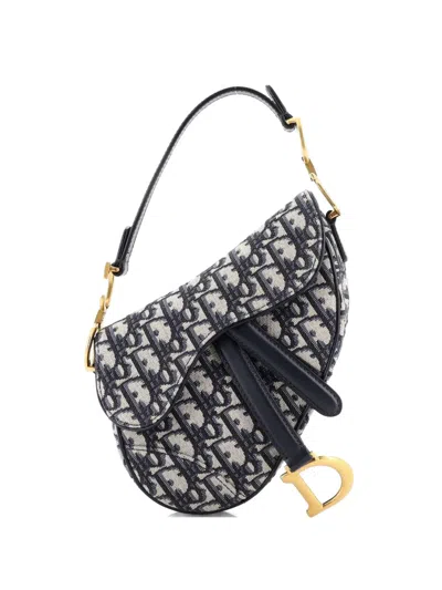 Pre-owned Dior Saddle Handbag Oblique Canvas Mini Shoulder Bag In Blue