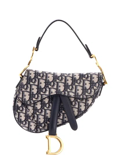 Pre-owned Dior Saddle Handbag Oblique Canvas Mini Shoulder Bag In Blue