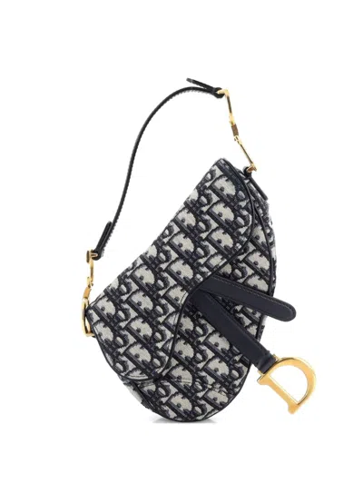 Pre-owned Dior Saddle Handbag Oblique Canvas Mini Shoulder Bag In Blue