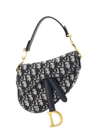 Pre-owned Dior Saddle Handbag Oblique Canvas Mini Shoulder Bag In Blue