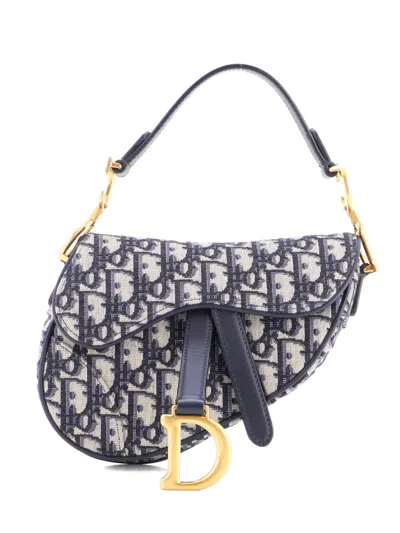 Pre-owned Dior Saddle Handbag Oblique Canvas Mini Shoulder Bag In Neutral