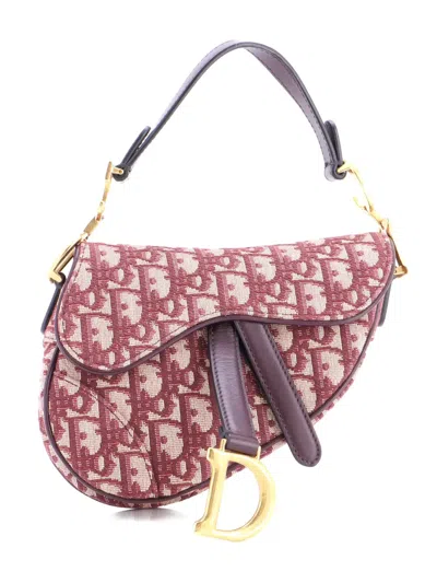 Pre-owned Dior Saddle Handbag Oblique Canvas Mini Shoulder Bag In Red