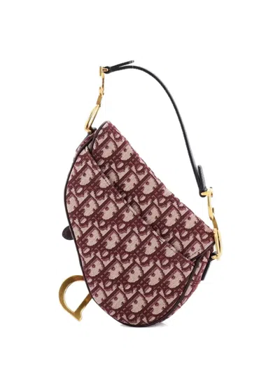 Pre-owned Dior Saddle Handbag Oblique Canvas Mini Shoulder Bag In Red