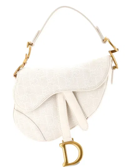 Pre-owned Dior Saddle Handbag Oblique Canvas Mini Shoulder Bag In White
