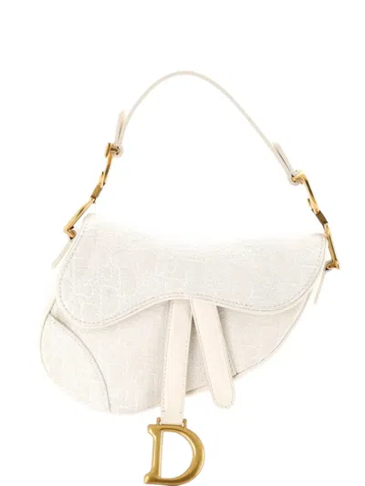 Pre-owned Dior Saddle Handbag Oblique Canvas Mini Shoulder Bag In White