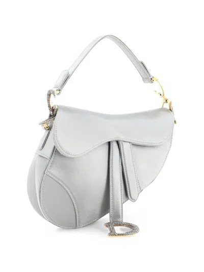 Pre-owned Dior Saddle Handbag Satin With Crystals Mini Shoulder Bag In Blue