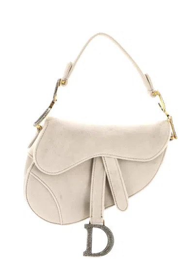 Pre-owned Dior Saddle Handbag Velvet With Crystals Mini Shoulder Bag In Gray