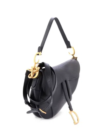 Pre-owned Dior Saddle Handbag With Strap Leather Medium Shoulder Bag In 黑色