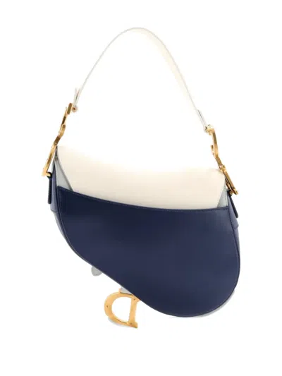 Pre-owned Dior Saddle Handbag With Strap Leather Medium Shoulder Bag In Blue