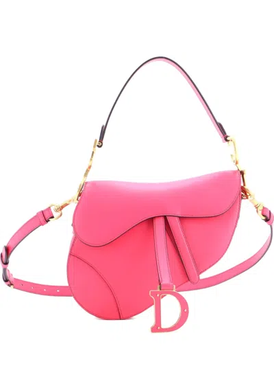 Pre-owned Dior Saddle Handbag With Strap Leather Medium Shoulder Bag In Pink