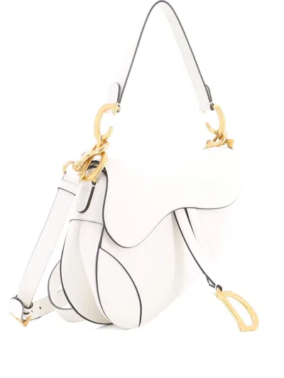 Pre-owned Dior Saddle Handbag With Strap Leather Medium Shoulder Bag In White