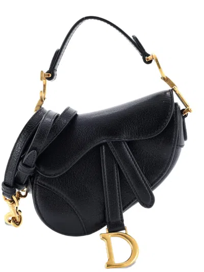 Pre-owned Dior Saddle Handbag With Strap Leather Micro Shoulder Bag In Black
