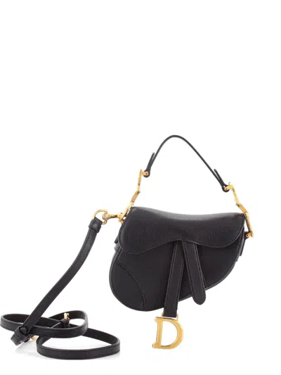 Pre-owned Dior Saddle Handbag With Strap Leather Micro Shoulder Bag In Black